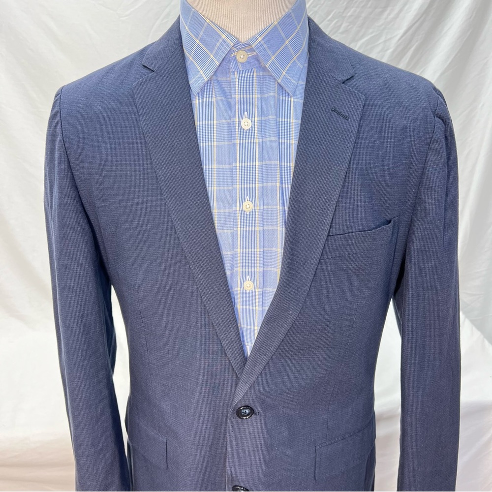 J. Crew Ludlow Classic Cotton/Linen Blend Suit Jacket Blazer 42L Blue checks